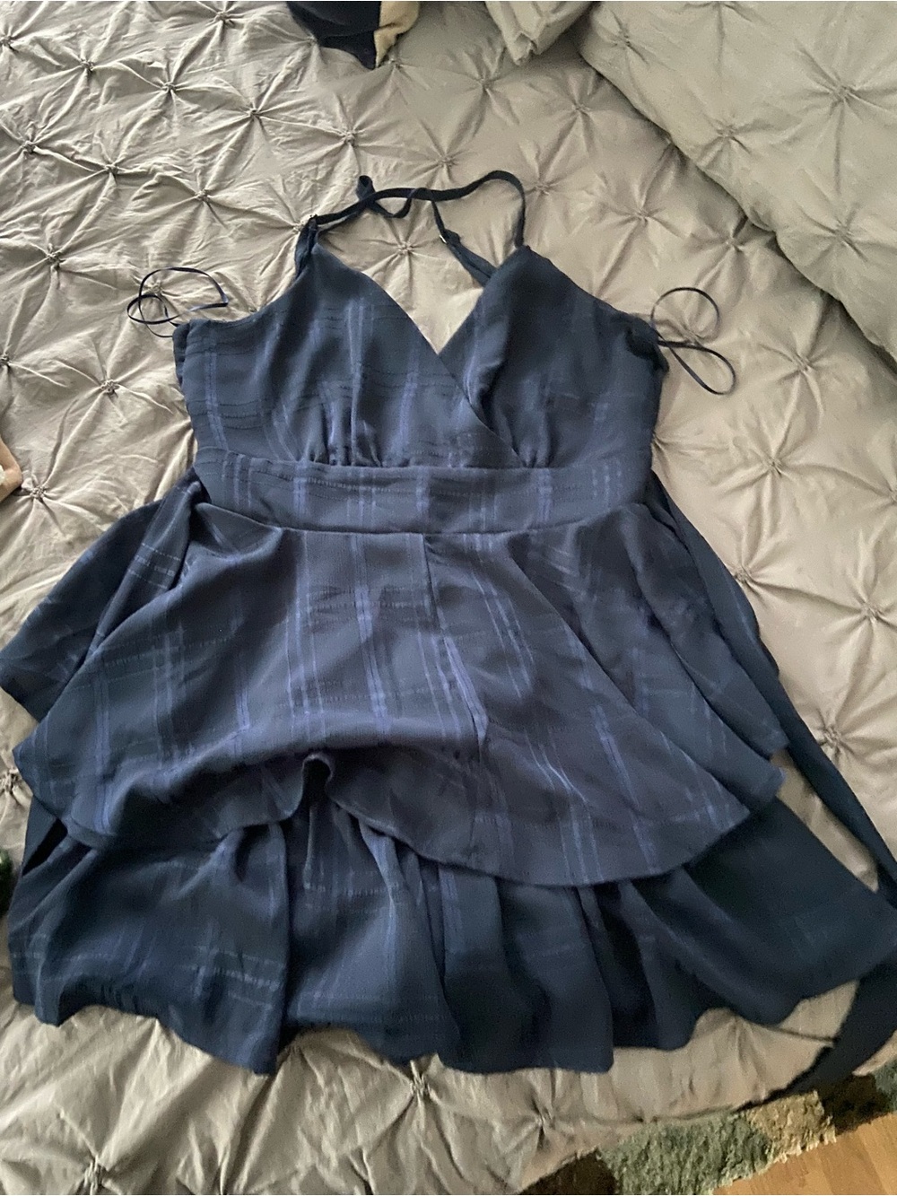 Francesca's Collections Navy Blue Tiered Spaghetti Strap Mini Dress